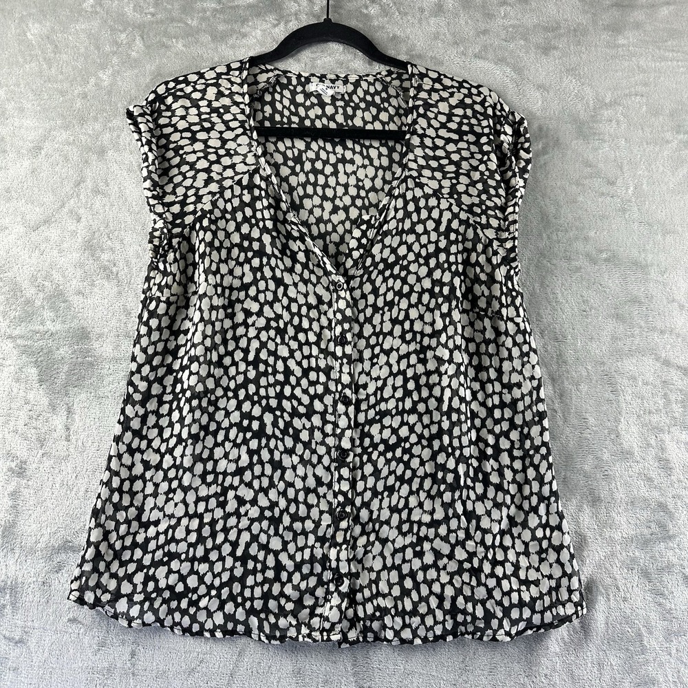 Old Navy Blouse Women's M Black & White Animal Print Short Sleeve Button Front
